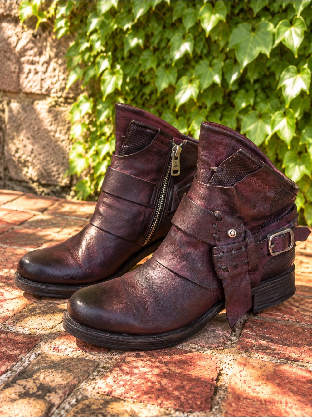 AS 98 Burgundy Leather Bikercore Artisan Inspired Rock and Roll Moto Boots, 37